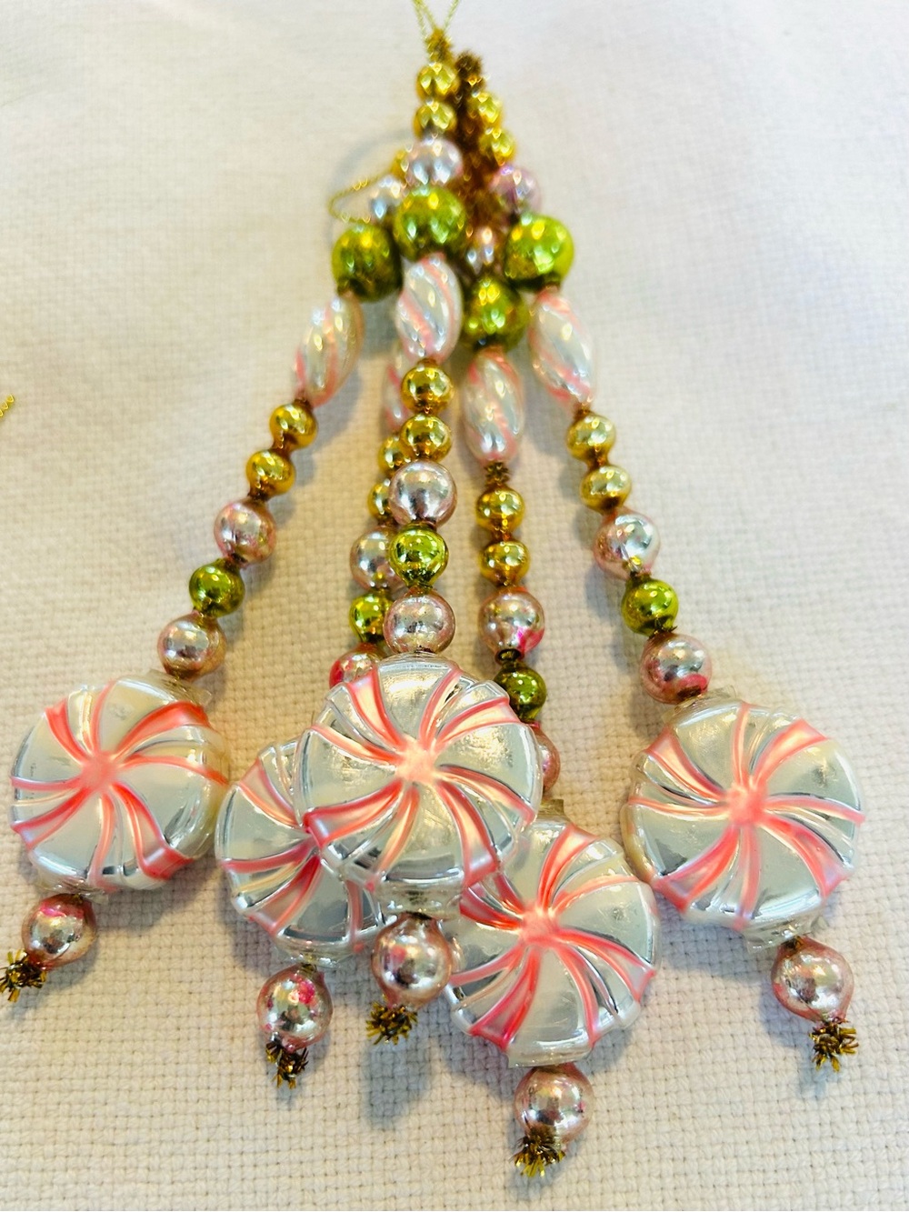 Vintage repurposed garland bead, icicle holiday Christmas ornaments